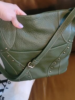 Maxx New York***Green Leather Stud-Accent Crossbody Bag